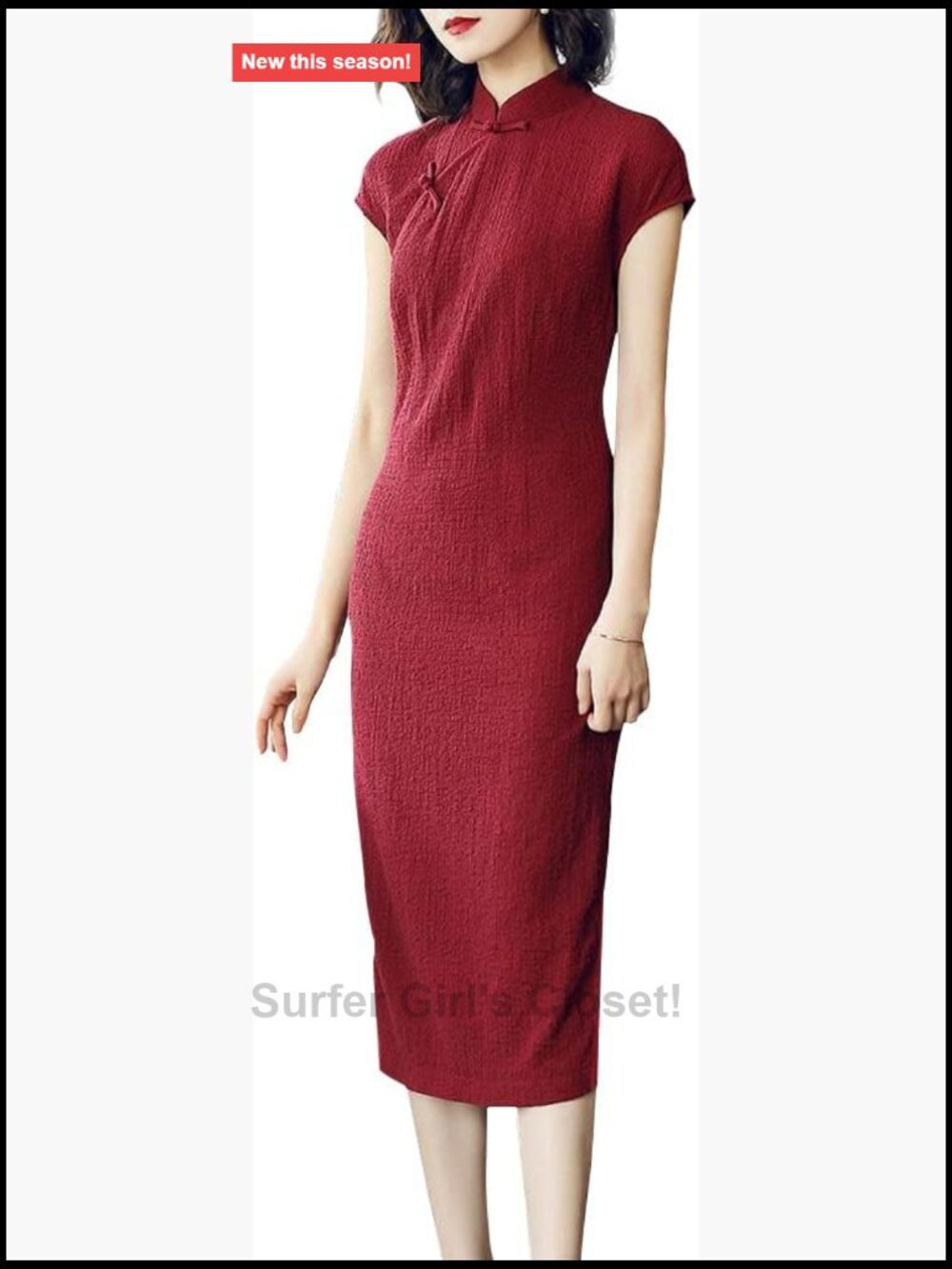 Vintage Cheongsam Costume Short Sleeve Mandarin Collar Qipao Bodycon Dress